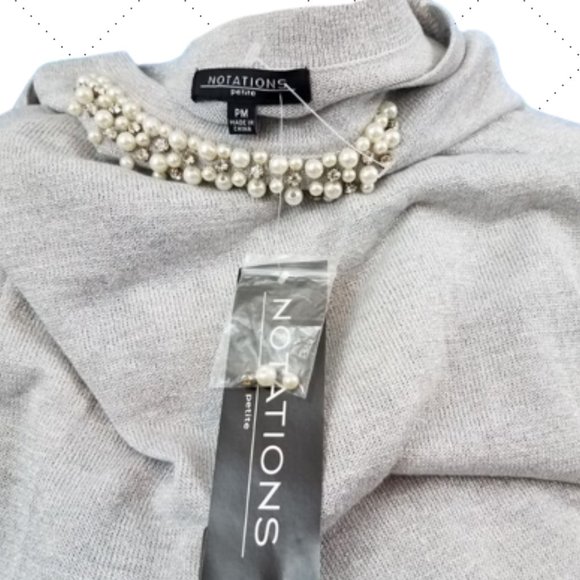 NOTATIONS Silver Metallic Pullover Sweater Blouse - Women's PM - Picture 3 of 11